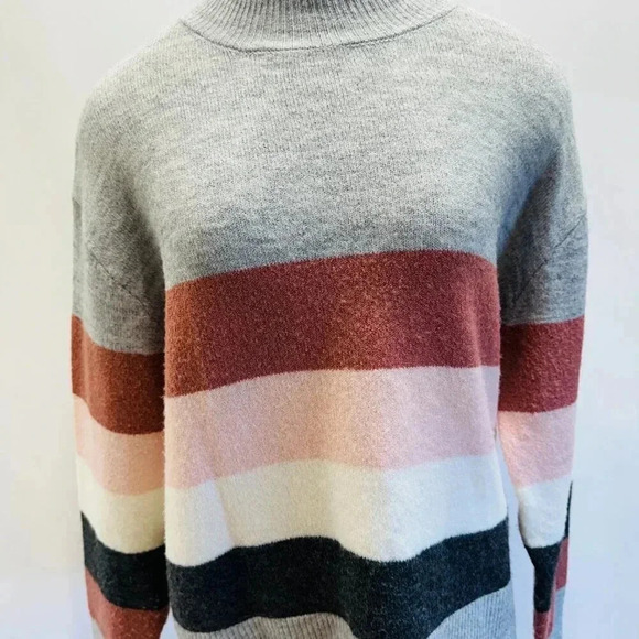 BEACHLUNCHLOUNGE Women Long Sleeve Pullover Mock Neck Striped Sweater Size Large - Picture 4 of 14